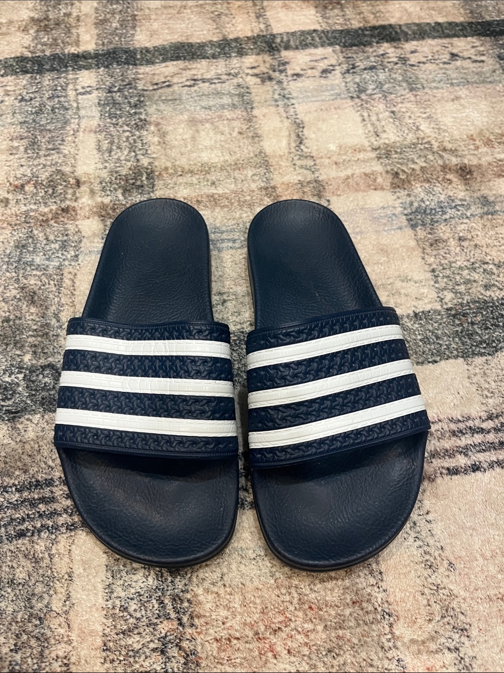 Adidas Slide Sandals Navy with White Stripes